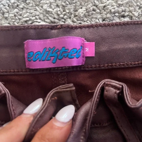 Edikted Brown Leather Pants - Picture 3 of 4